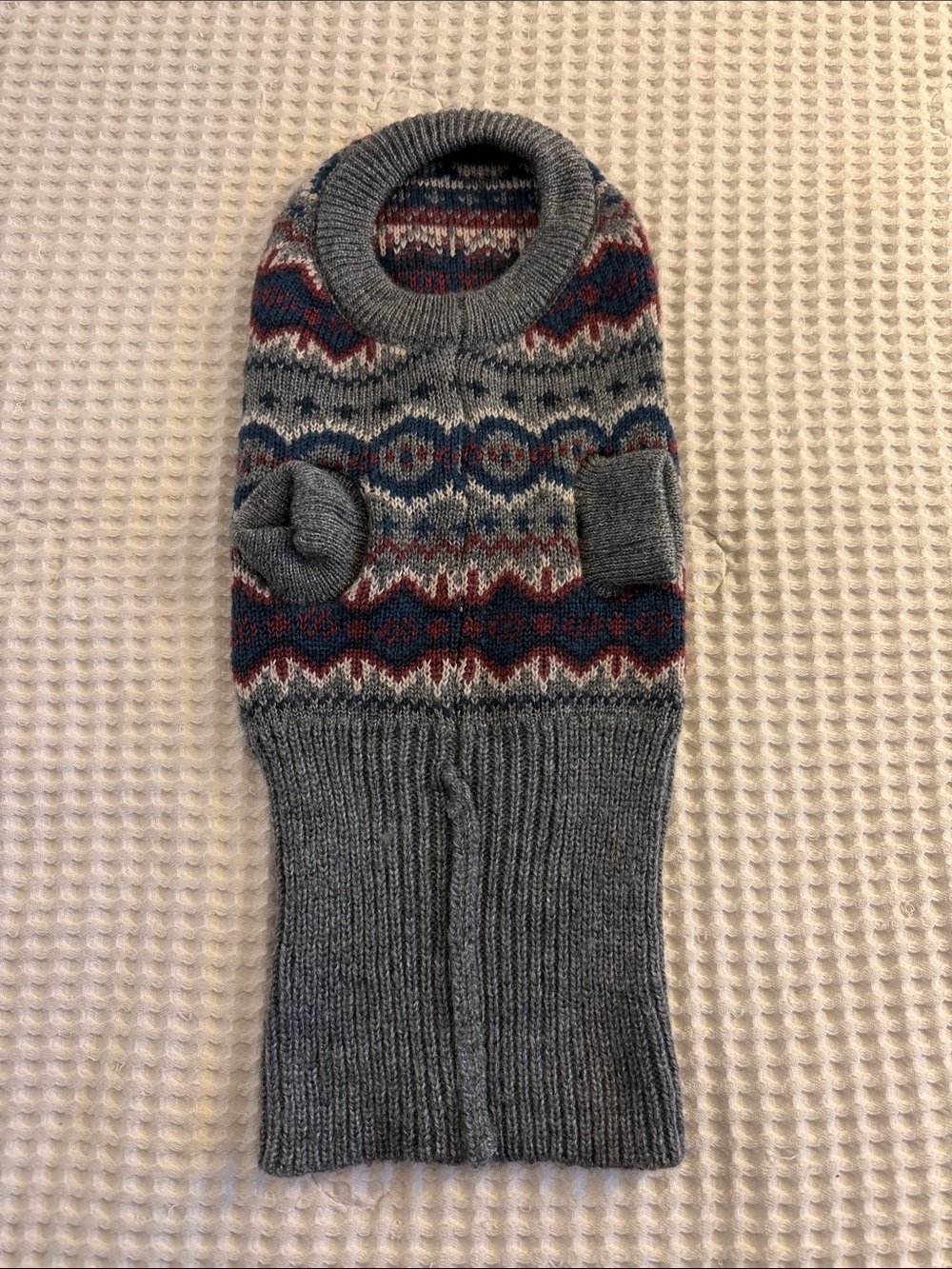 Barbour Gray Fair Isle dog Sweater with Blue and Red Accents